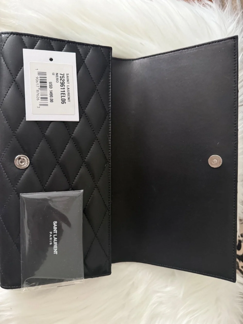 Saint Laurent Black Quilted Leather Envelope Clutch with Silver YSL - Picture 4 of 4
